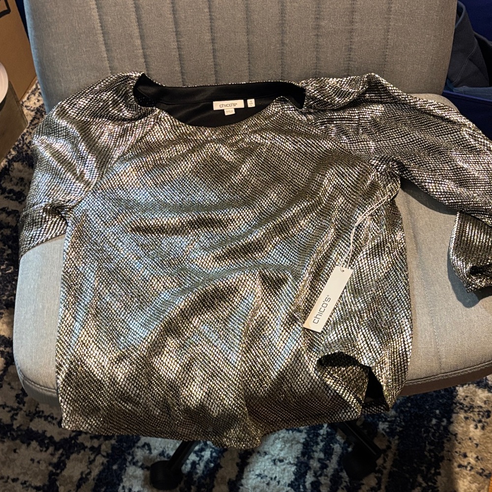 Chico's Shimmering Silver and Black Top